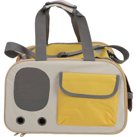 Pet Carrier Bag Breathable Foldable Oxford Cloth Steel Wire Frame Cat Travel Handbag with Adjustable Strap for Outdoor Yellow (1/5)