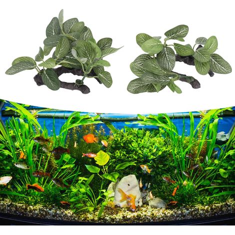 Lot de 2 plantes artificielles décoratives pour aquarium, très réalistes, pour aménagement paysager. (1/5)