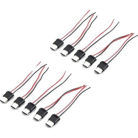 Conector tipo C, resistencia/condensador, compatibilidad universal, negro, 10 unidades, 2 pines, conector macho. (1/2)