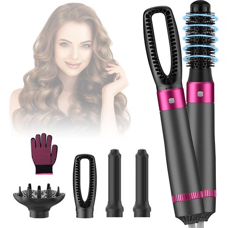 Air Styler Set, 5-in-1 Haartrockner 1000W, Haarstyler mit 3 Temperaturstufen, Lockenstab mit Negativ-Ionen-Technologie, beheizte Stylingbürste, 5 Zubehörteile, zum Glätten, Volumengeben und Trocknen