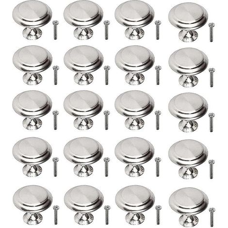 20 Pices Poigne Portes Meuble 30mm En Acier Inoxydable Boutons Rond Pour Tiroir Cabinet Armoire Avec Vis
