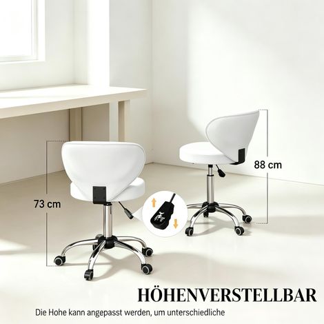 Tabouret roulant pivotant 360° en PU, siège de massage à hauteur variable 73-88 cm avec dossier, chaise de soin mobile pour professionnels. (1/5)