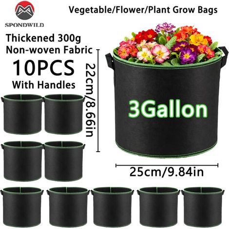 (3 gallons, 1 pièce) 1/3/10 sacs de culture de 3 gallons avec poignées, pots en tissu non tissé avec bords verrouillables, conteneurs pour la plantation de légumes (1/4)