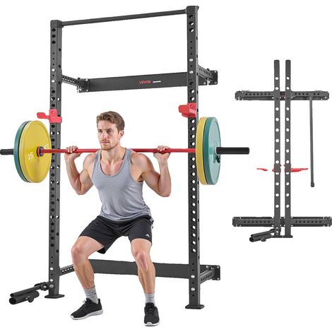VEVOR Power Cage, Wandhalterung, klappbar, 545 kg Tragkraft, verstellbare J-Haken, Klimmzugstange, Wandmontage, klappbar (1/2)