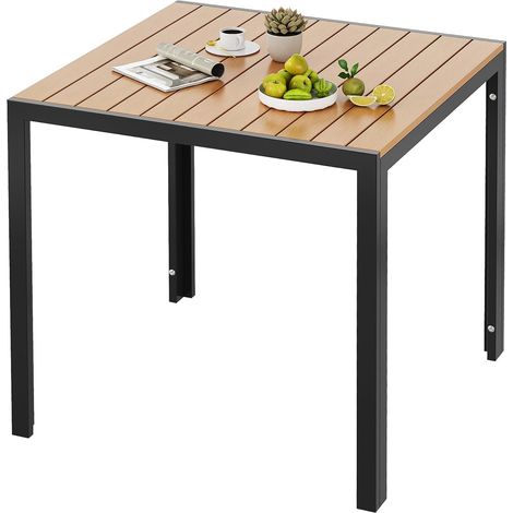 Table de jardin résistante aux intempéries 75x75 cm, table de balcon en aluminium avec plateau en WPC, table à manger pour balcon et terrasse, légère, table de terrasse carrée stable, Noir+ (1/5)
