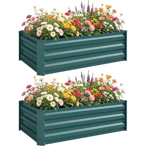 Set of Two 100x60cm Durable Steel Raised Garden Planters-Green Color for Outdoor Gardening