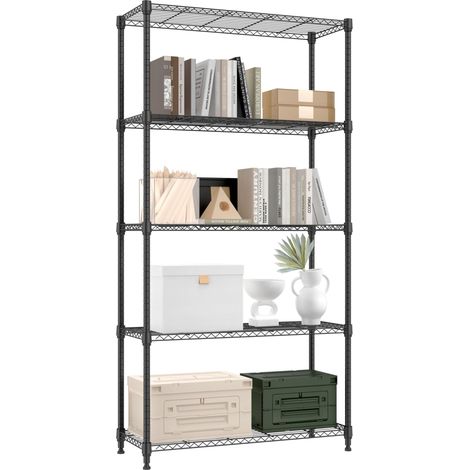 Étagère Métallique Robuste à 5 Niveaux, Capacité 567,5 kg, Étagère de Rangement en Acier pour Garage, Cave, Atelier, Cellier et Réserve, Noir, 35×90×174,3 cm (1/5)