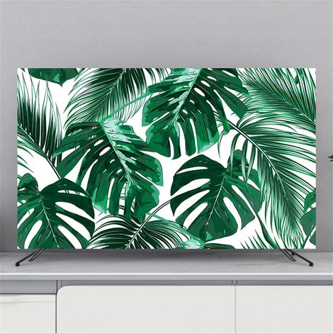 Protective TV Cover, 3D Green Leaf Pattern, 32-80 inch TV Cover, Elastic TV Cover, Breathable Computer Screen Protector (32 inch, Palm Leaf) (1/5)