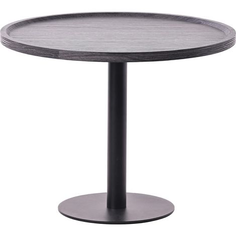 Table d'appoint moderne plateau rond en bois gris Ø60cm design avec pied central en métal noir 100009149