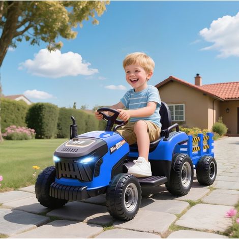 2-in-1 Elektrotraktor für Kinder mit Anhänger, 12 V, blau OKMYHOME (1/5)