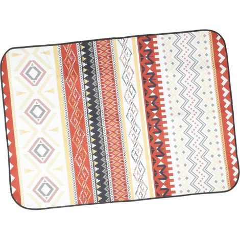 Couverture de pique-nique 200x150cm à motif ethnique, déperlante et portable, beige/rouge (1/5)
