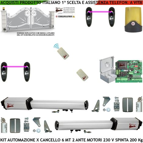 Cancello Elettrico 6 Metri 2 Ante 3 MT Kit Automazione Motori Elettromeccanici 230 V Spinta 2 Quintali Staffe Chiavi Sblocco Centrale Comando 2 Radiocomandi Faro Fotocellule 2 Coppie Cartello Monitore (1/4)