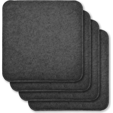 Lot de 4 Coussins de Siège en Feutre, Carrés, avec Picots Antidérapants, Extra Épais, Gris Foncé (1/5)