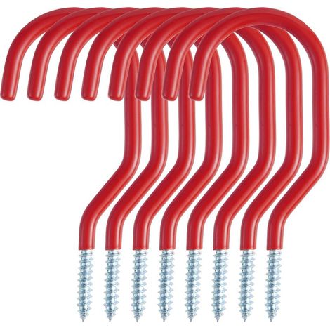 Lot de 8 crochets de vélo, porte-vélo pour usage polyvalent, à visser, pour abri, garage, jardin, revêtement en plastique pour support mural Rouge (1/5)