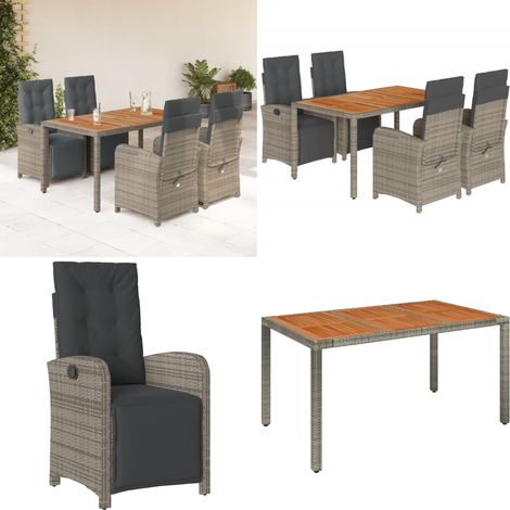 5-tlg. Garten-Essgruppe mit Kissen Grau Poly Rattan - Gartentisch - Gartenmöbel