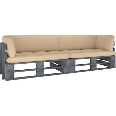 2-Sitzer-Palettensofa mit Kissen Grau Imprägniertes Kiefernholz