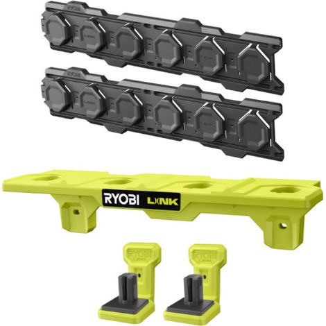 Pack de 2 rails muraux RYOBI Système LINK – Étagère pour batteries 18V – Supports pour outils électroportatifs – Charge max 34 kg