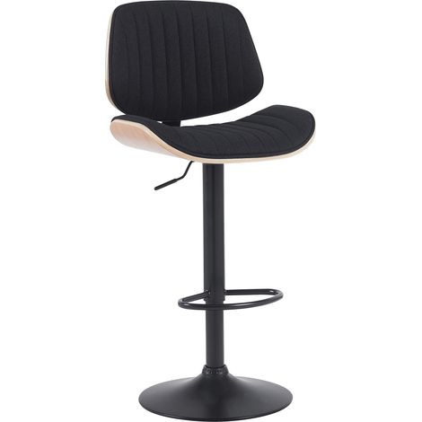 Tabouret de bar x1 style rétro moderne assise en tissu noir bois noyer et cadre métal noir 100006420 (1/5)