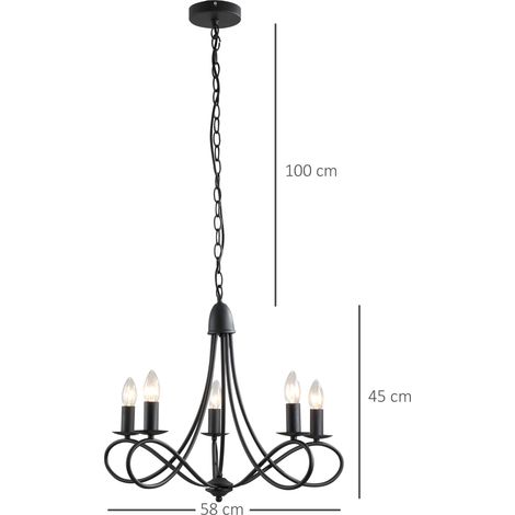 Lustre de plafond de style rustique, en acier tressé noir, avec 5 bougeoirs réglables et pliables Ф58 x 45cm (1/5)