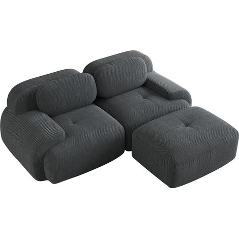 Divano Modulare Angolare 208x178x75 cm, 2 Posti, con Braccioli Curvi e Schiuma Altamente Elastica, Grigio, in Corduroy (1/5)