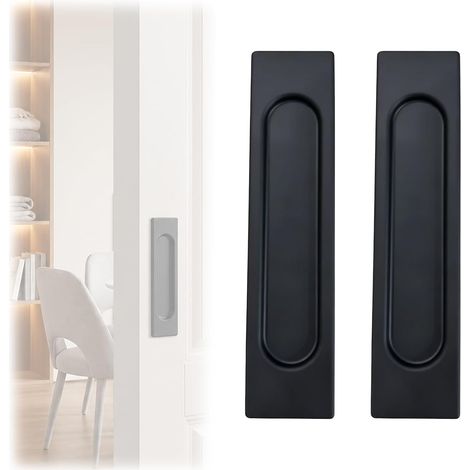 2 poignées porte coulissante, 148mm, aluminium, autocollant, noir alliage aluminium, antirouille, design encastré, pose sans perçage, pour portes, armoires et tiroirs, 148x35x6mm (1/5)