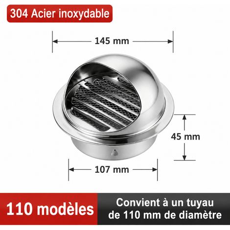 Chapeau de ventilation mural inox 304 brillant renforcé 110 mm 304 110mm réf 5911 – Livraison gratuite