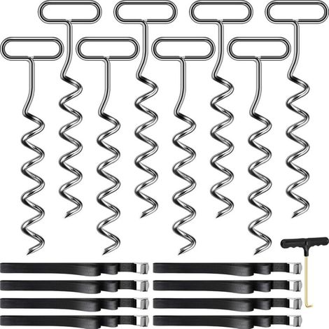 Lot de 8 ancrages au Sol pour Trampoline avec Sangle réglable - Ancrage au Sol pour Trampoline, balançoire, pavillon