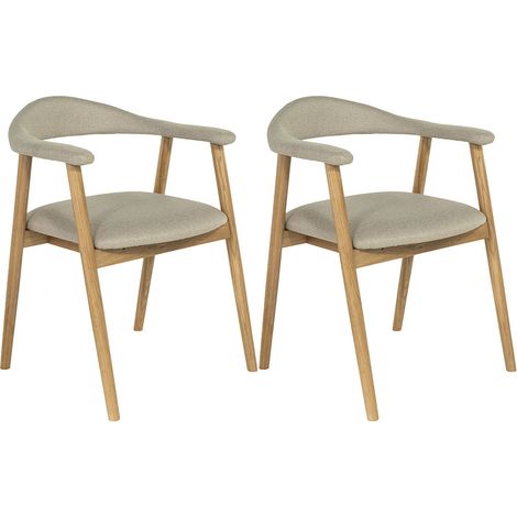 Lore - lot de 2 chaises en chêne massif et tissu - bois / beige