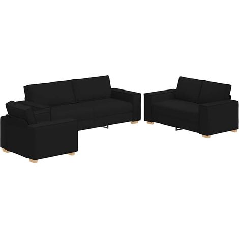 Sofá 3 pcs Negro 220 x 80 x 84 cm Tejido mezcla de lino vidaXL