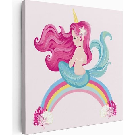 Tableau toile Enfants Carré - Sirène Arc-en-ciel - 50x50 cm (1/2)
