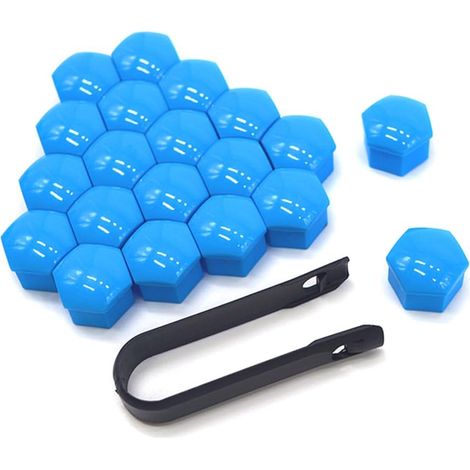 20 Pièces 17 mm Voiture Roue Cache-Écrous, Bouchon à Vis de Moyeu de Voiture Universel, Cache-Écrou de Pneu Hexagonal avec Outil de Retrait (Bleu) (1/5)