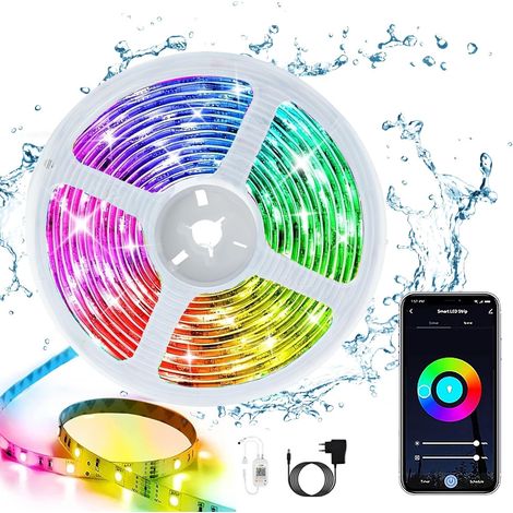 Waterproof LED Strip 5 m, IP65 Waterproof 16 Million Colours LED Strip RGB LED Strip Controlled via Remote Control and APP, Synchronized with Music, Decoration Lights for Christmas, Party (1/5)