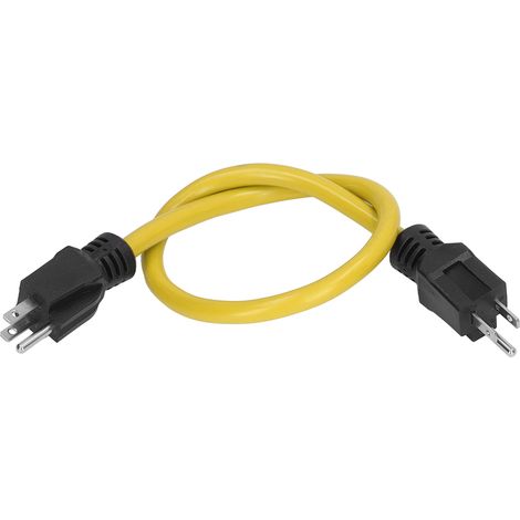 Câble de rallonge secteur 12AWG PVC caoutchouc protection conducteur laiton 5-15P mâle vers femelle US prise AC125V 15A jaune 64cm (1/5)