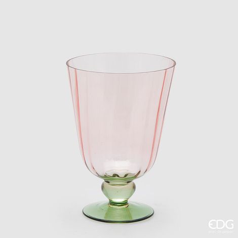 EDG Enzo De Gasperi Vaso Righe Coppa con Piede H 21 Cm D 15 Cm Green Pink