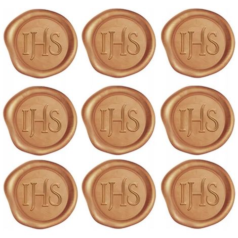 Wachssiegel zum Versiegeln von Einladungen zur Heiligen Kommunion IHS Gold 9 Stück. (1/5)