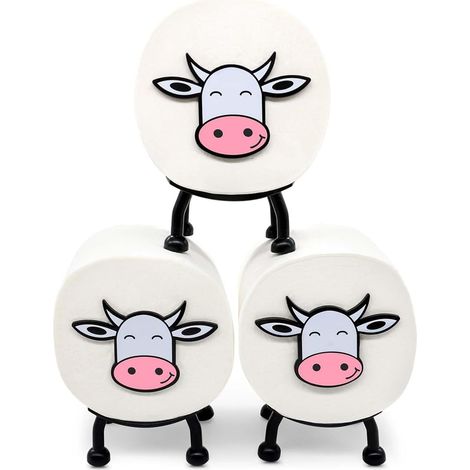 Porte-rouleaux papier toilette 3 pièces avec vaches, autoportant, rangement amusant, vaches. (1/5)