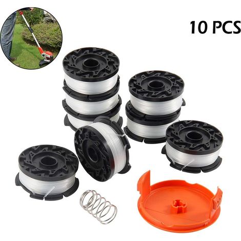 bobine di filo per decespugliatore Black & Decker, lunghezza 9,1 m, fili in nylon da 1,65 mm, con copri bobina e molla - (1/5)