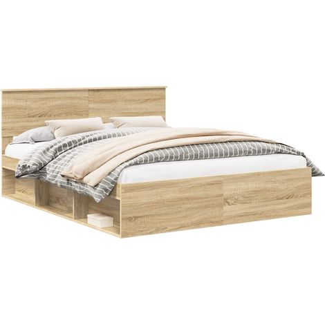 Lit double Lit adulte Cadre de lit avec tête de lit Sonoma 160 x 200 cm Pin massif (1/5)