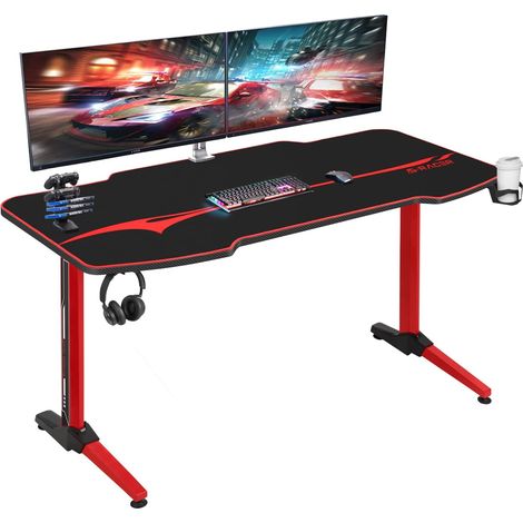 Devoko Bureau Gaming avec Tapis de Souris,Bureau gamer Table 140cm pour Jeu-Vidéo Rouge (1/5)