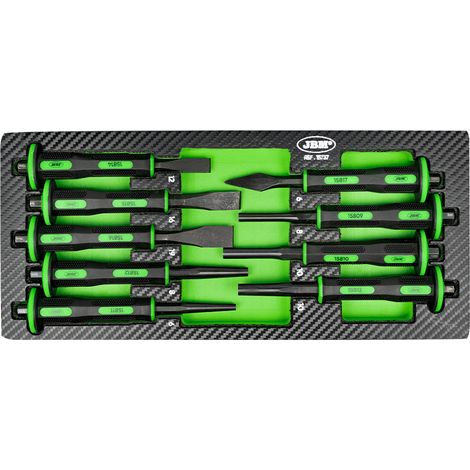 JBM – Module de burins et de poinçons – 3 ciseaux à bois 12/16/19mm – 4 poinçons coniques et cylindriques – Finition rigide en fibre de carbone