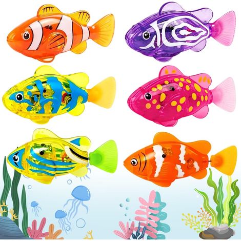 Lot de 6 poissons robots électroniques pour animaux de compagnie, poissons électriques avec lumineux, jouet pour chat, jouet à piles pour piscine, baignoire, aquarium (1/5)