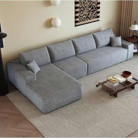 Divano angolare modulare 340 cm con chaise longue, senza montaggio, grigio DESVIAE (1/5)