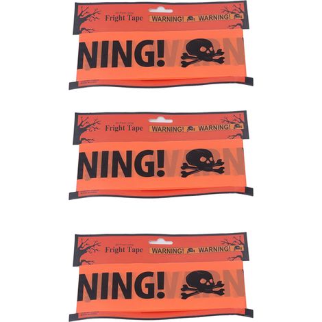 3 rouleaux de ruban de signalisation d'Halloween, 6 mètres chacun, 8 centimètres de large, longueur ajustable, motif de crâne, orange vif, accessoires pour fête d'Halloween. (1/5)