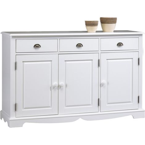 Buffet Blanc 3 Portes 3 Tiroirs Style Anglais 4 Niches L 146.6 H 89.6 P 42.5 cm (1/5)