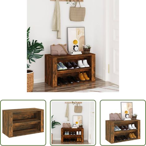 vidaXL Rangement chaussures - Étagère à chaussures Chêne fumé 75x35x45 cm Bois d'ingénierie (1/5)