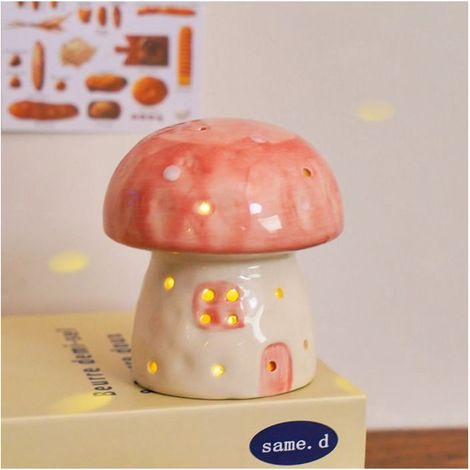 Lampe champignon rose chaud, veilleuse champignon en céramique créative, lumière d'ambiance LED pour la décoration de la (1/5)