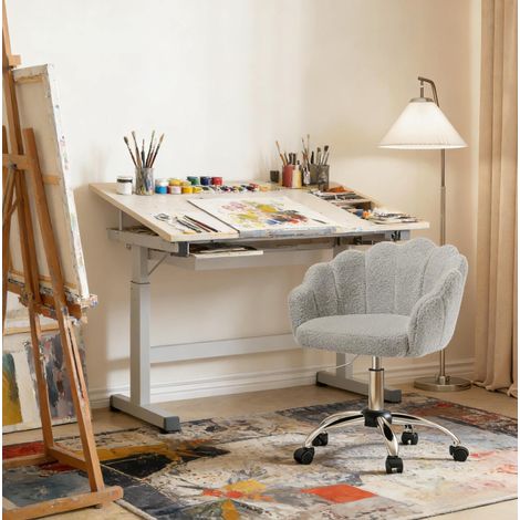 Silla de oficina de tela efecto cachemira gris claro, altura regulable 44-53,5 cm, base metalica (1/5)