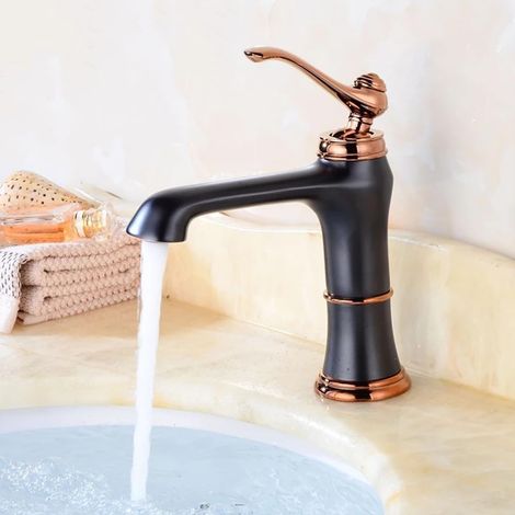 Robinet De Salle De Bain Mitigeur De Lavabo Style Retro Antique Monocommande Laiton Robinet De Lavabo Eau Chaude Et Froide Disponible, Robinetterie Lavabo, Noir