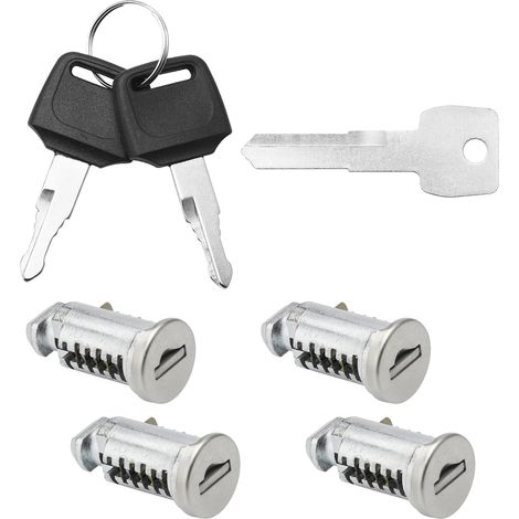 4 Pièces Serrures de Sécurité, Noyaux de Serrure avec 2 Clés et 1 Clé de Contrôle, Système à Une Clé pour Barres de Toit Coffres de Toit Barres Transversales (1/5)
