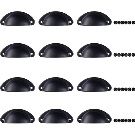 12 Poignées Coquille Noir, Vintage Poignée de Meuble Semi-circulaire, Poignet de Tiroir Cuisine, Métal Boutons de Porte pour Placards, Armoires, Commodes, Penderies, Décoration (1/5)